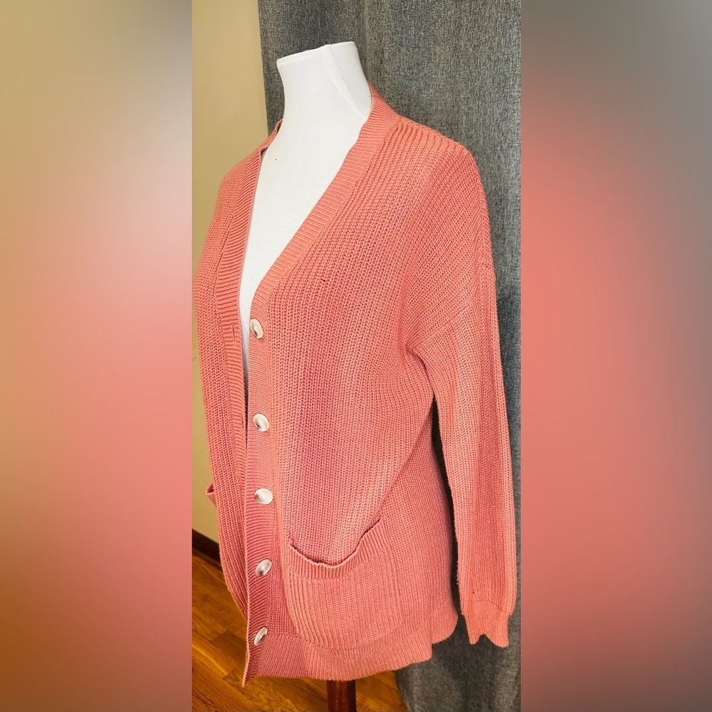 LOFT Petites Coral Button-Front Knit Cardigan Sweater | Size SP - Picture 6 of 11
